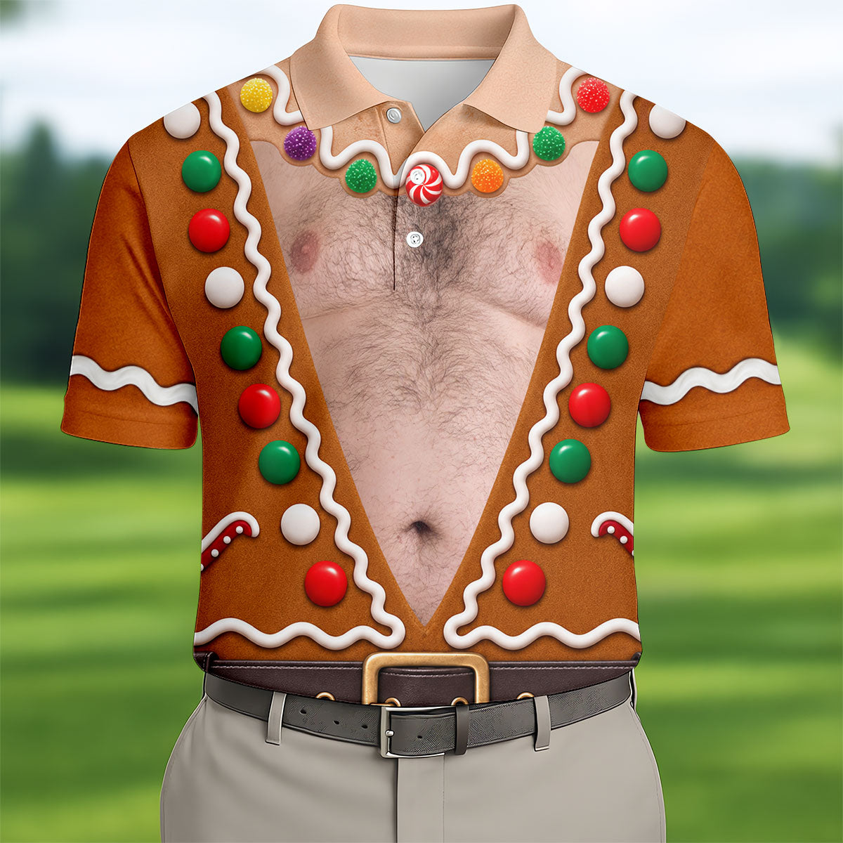 Funny Christmas Gingerbread Costume Polo Shirt, Mens Golf Apparel, Men's Golf Shirt