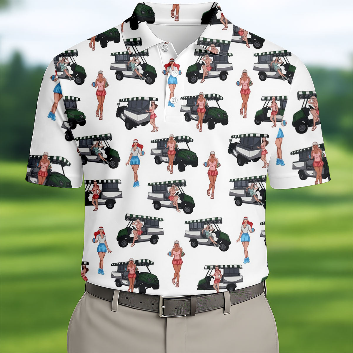 Golf Cart Girls Pattern Golf Polo Shirt, Hawaiian Golf Shirt, Mens Golf Apparel