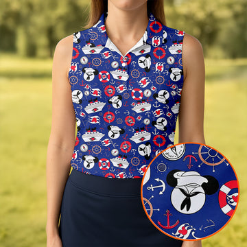 Nautical Cruise Pattern Golf Polo Shirt, Women's Golf Apparel, Printed Golf Shirt