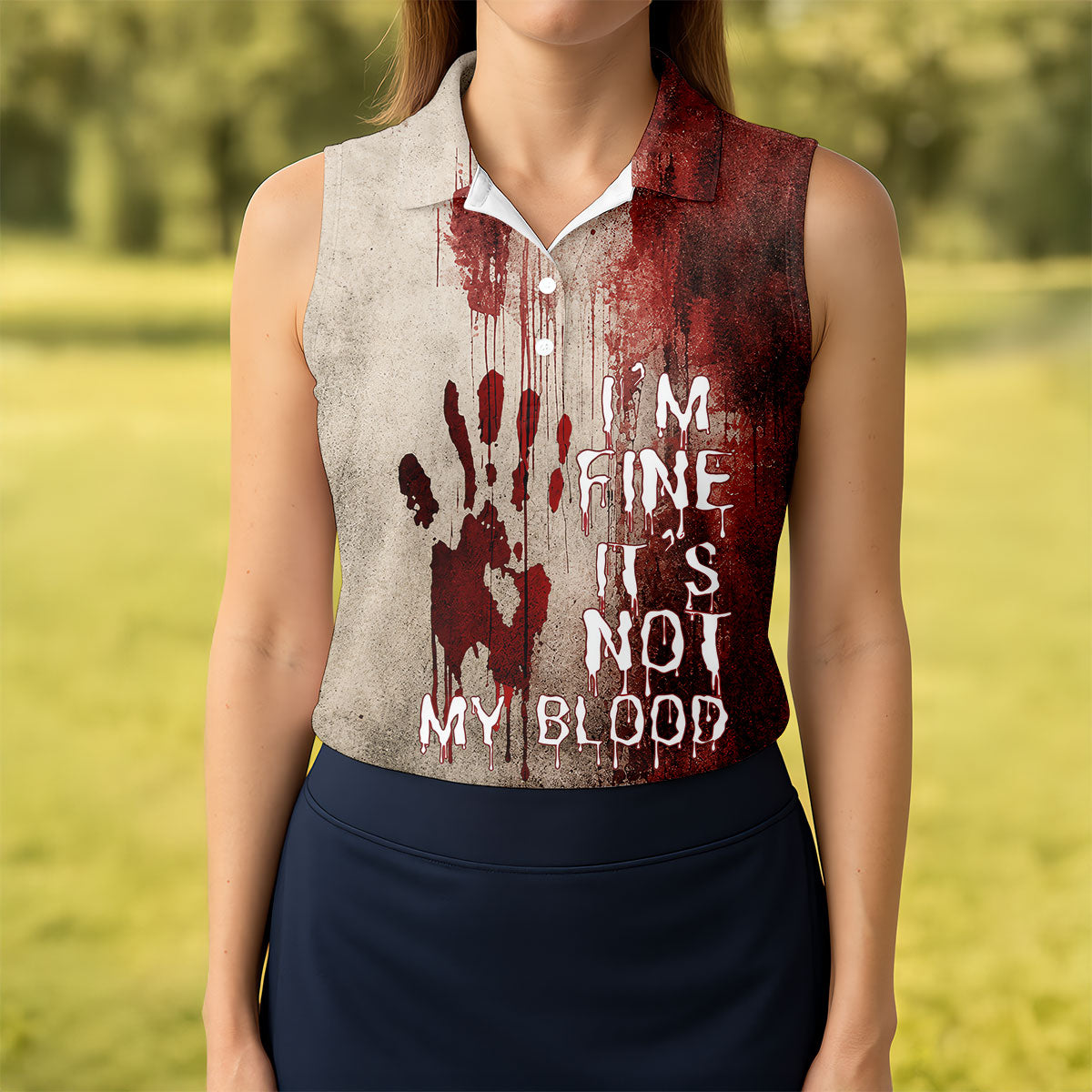 I'm Fine It's Not My Blood Halloween Golf Polo Shirt, Women's Golf Polo, Ladies Golf Shirts