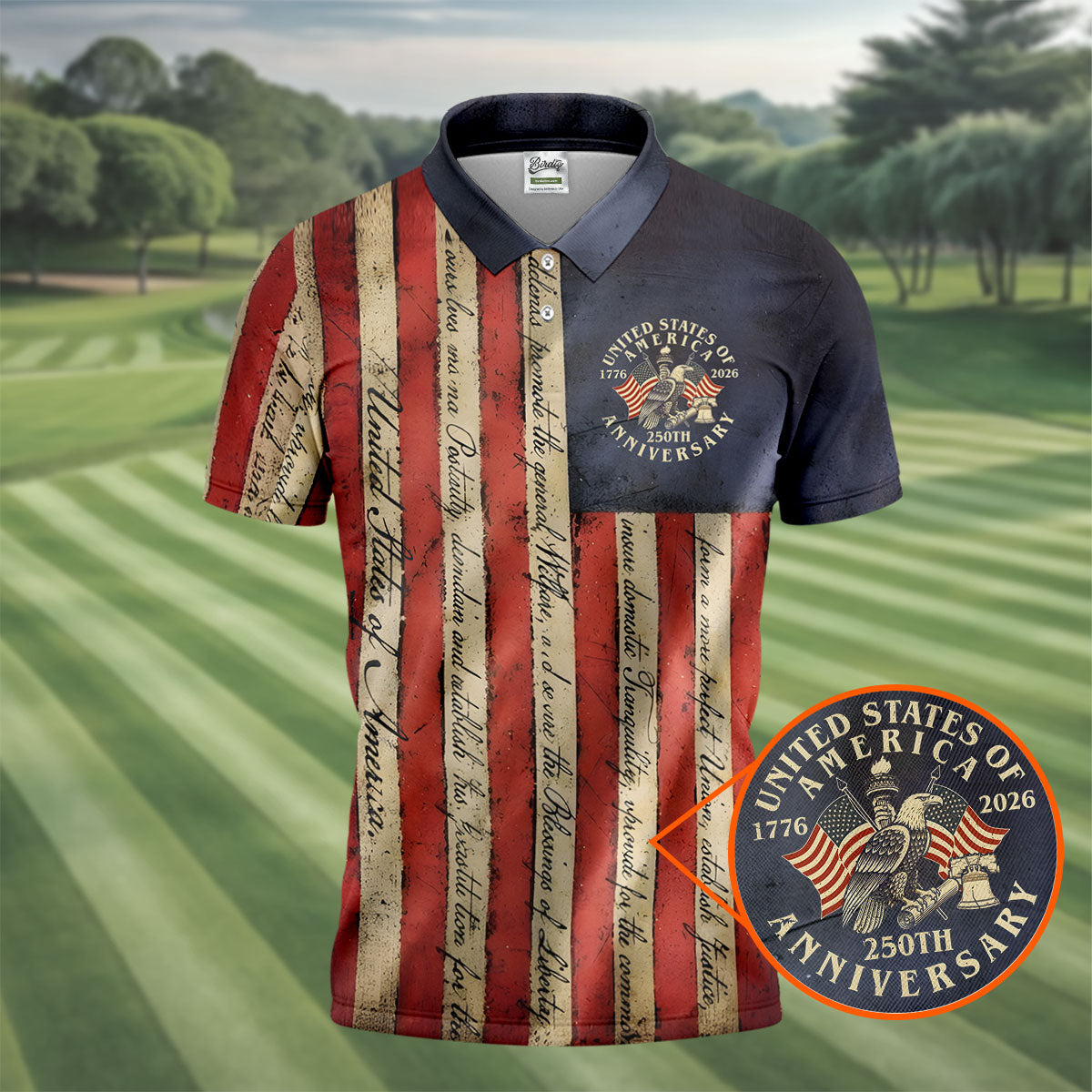USA 250th Anniversary Distressed Flag Patriotic Golf Shirt, 4th Of July Golf Shirts For Men