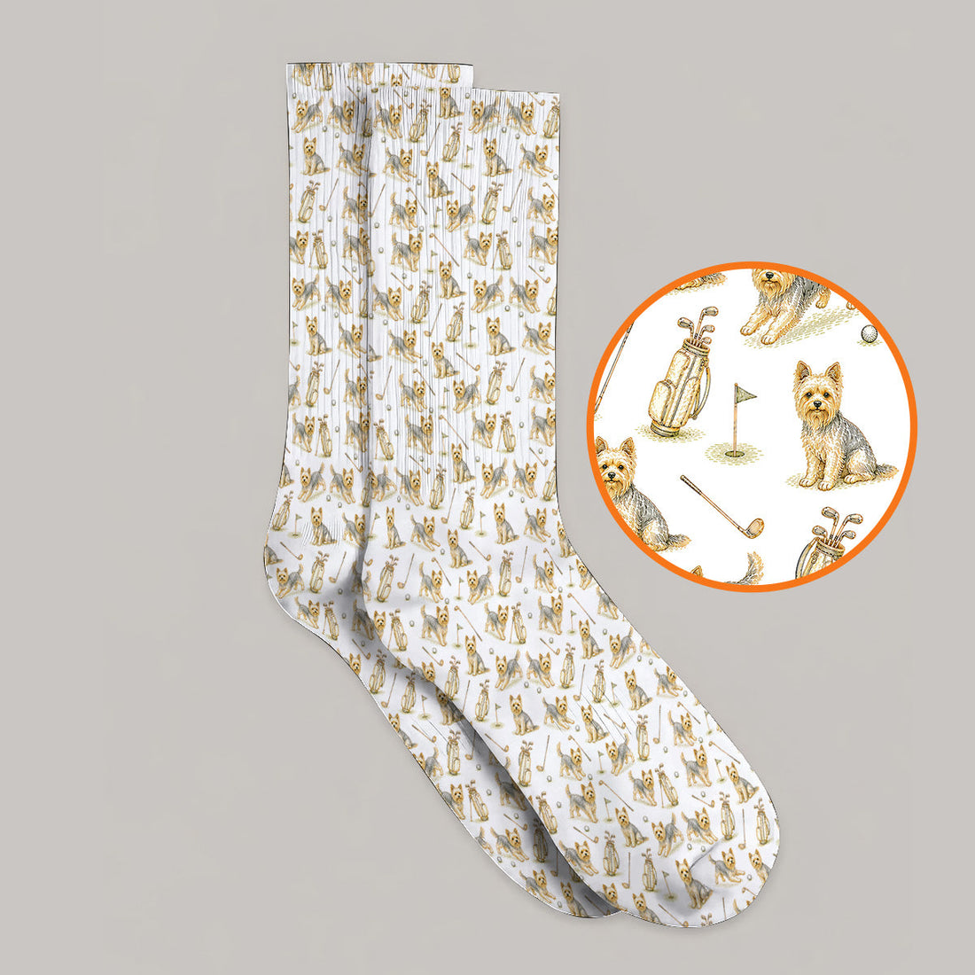 Yorkshire Terrier Golf Socks, Vintage Yorkie Golf Pattern Socks, Cute Dog Lover Golf Apparel For Golfer