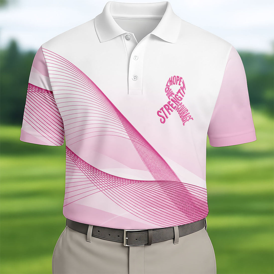 Hope Strength Courage Breast Cancer Polo Shirt, Golf Shirts For Men, Mens Golf Apparel