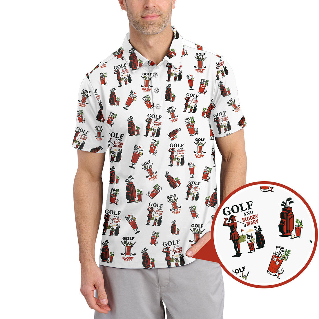 Golf And Bloody Mary Pattern Polos, Funny Women’s Golf Shirt, Cocktail Golf Shirts For Ladies