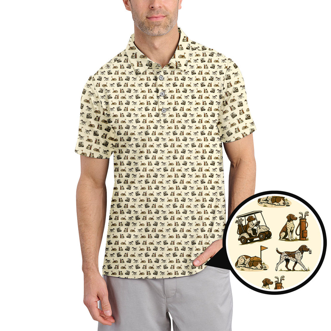 Pattern Golf Shirt, Pointer Golf Polos, Dog Golf Shirt For Men, Crazy Golf Shirt For Golfers
