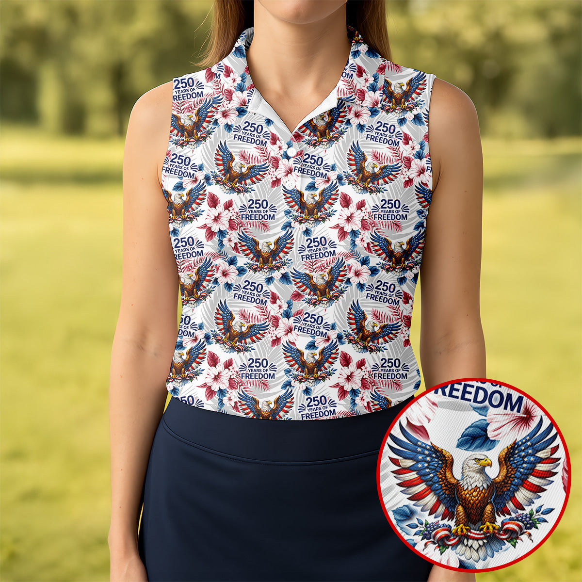 250 Years Of Freedom US Bald Eagle Tropical Theme Ladies Golf Shirts, Patriotic 4th Of July Golf Shirt For Women