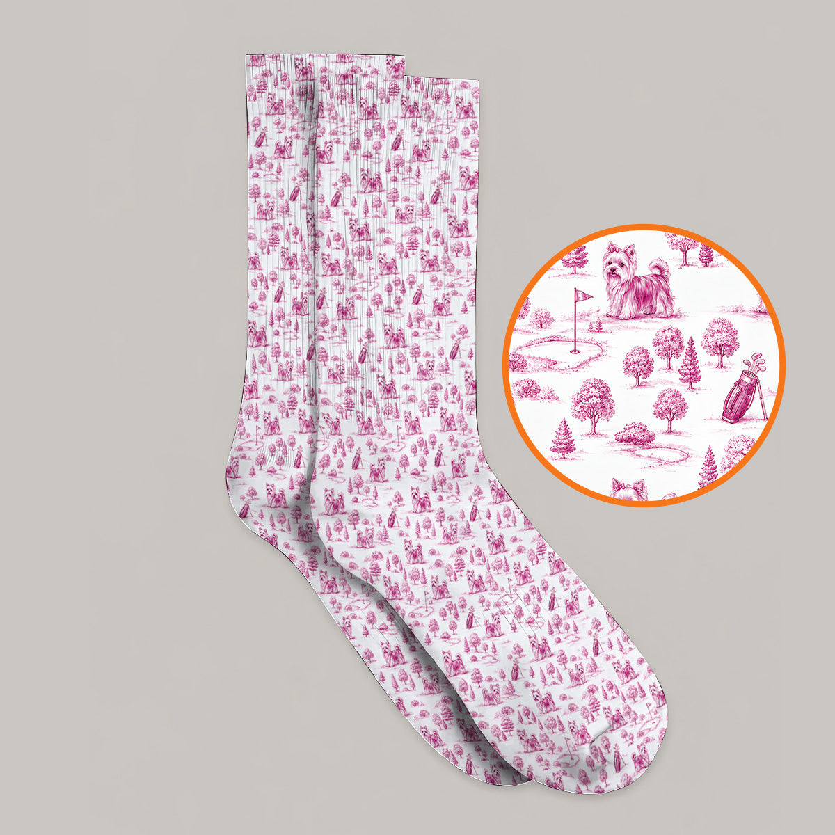 Yorkshire Terrier Toile De Jouy Golf Socks, Yorkie Pattern Golf Sock, Golf Gift For Golfer
