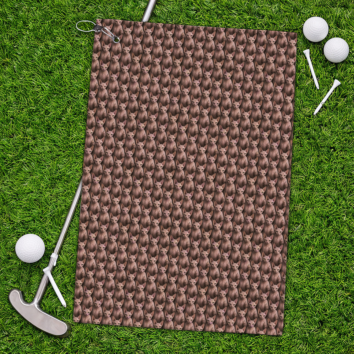 Funny Sphynx Cat Golf Towel, Hairless Cat Pattern Golf Towels, Crazy Golf Gift For Golfer