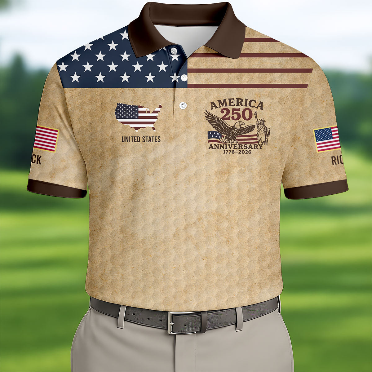 America 250 US Flag Pattern Retro Golf Shirt, Patriotic 4th Of July Golf Shirts For Men