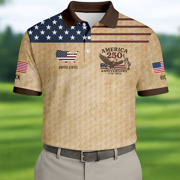 America 250 US Flag Pattern Retro Golf Shirt, Patriotic 4th Of July Golf Shirts For Men