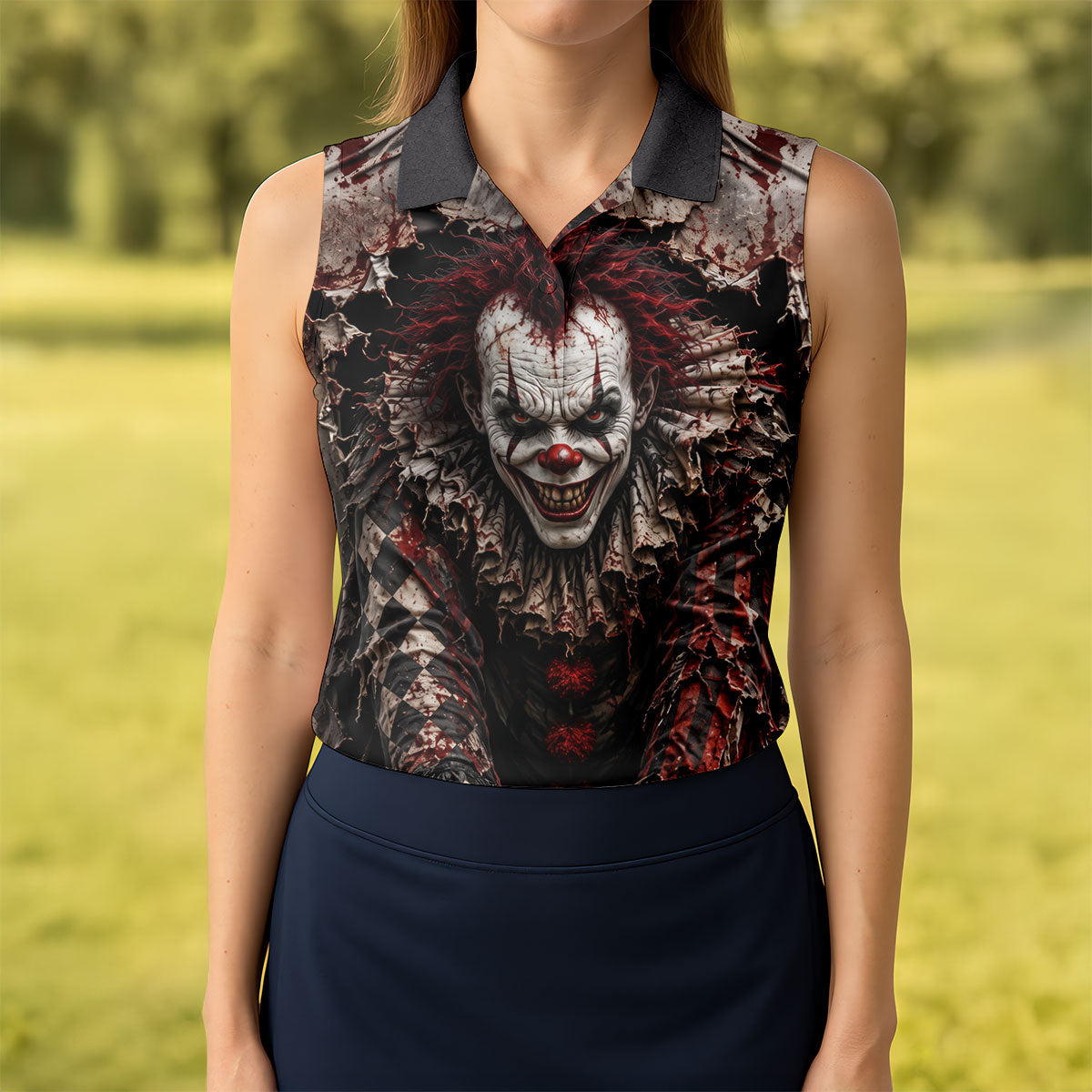 Torn Wall Horror Character Halloween Golf Shirt, Ladies Golf Tops, Women's Golf Polo