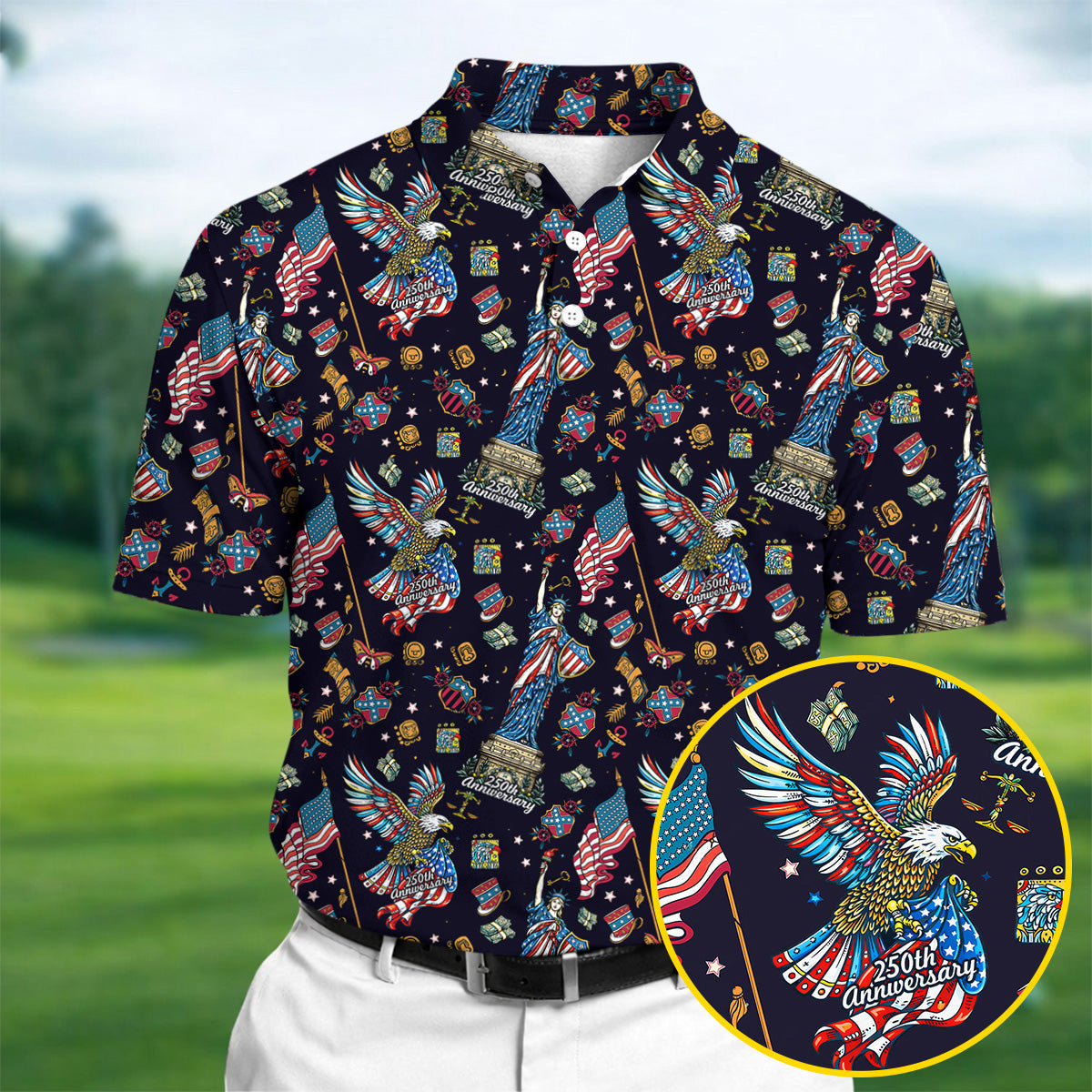 American History Culture Patriotic 4th Of July Golf Shirt, 250th Anniversary Golf Shirts For Men