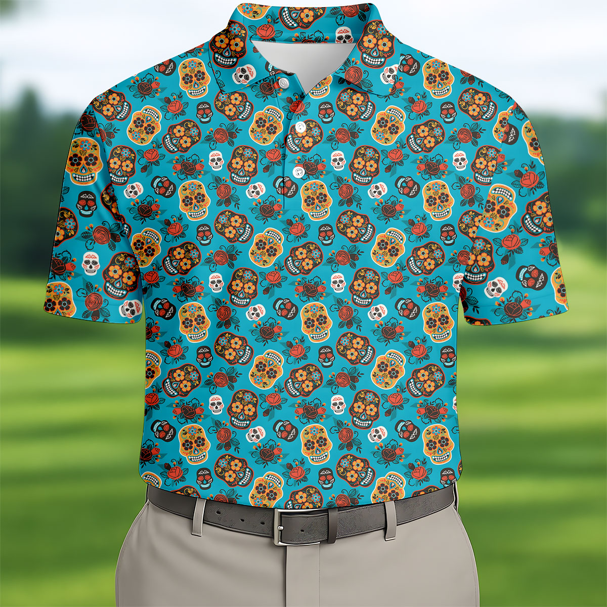 Sugar Skulls And Roses Cinco De Mayo Celebration Fiesta Themed Golf Shirts For Men