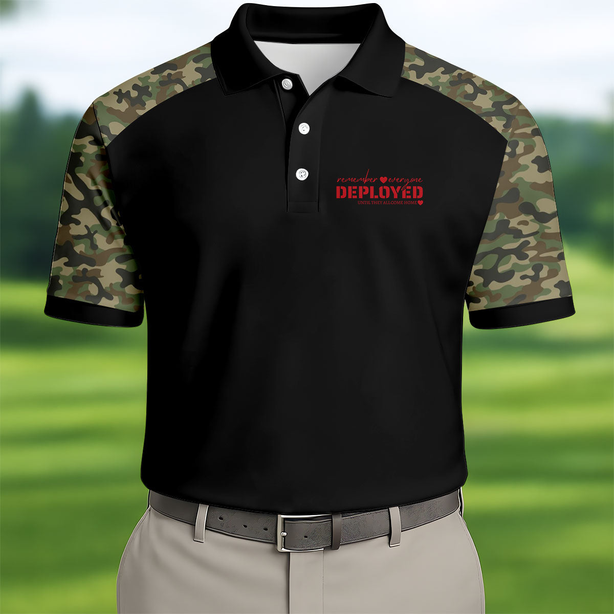 Remember Everyone Deployed Camo Black Patriotic 4th Of July Golf Shirt, 250th Anniversary Golf Shirts For Men