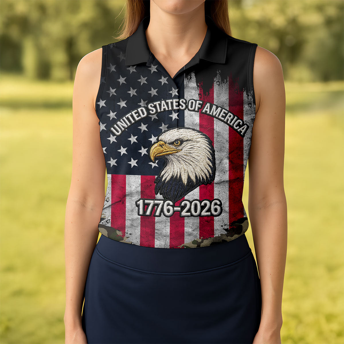 USA Bald Eagle 250 Years Camo American Flag Golf Shirt, Patriotic 4th Of July Golf Shirt For Women