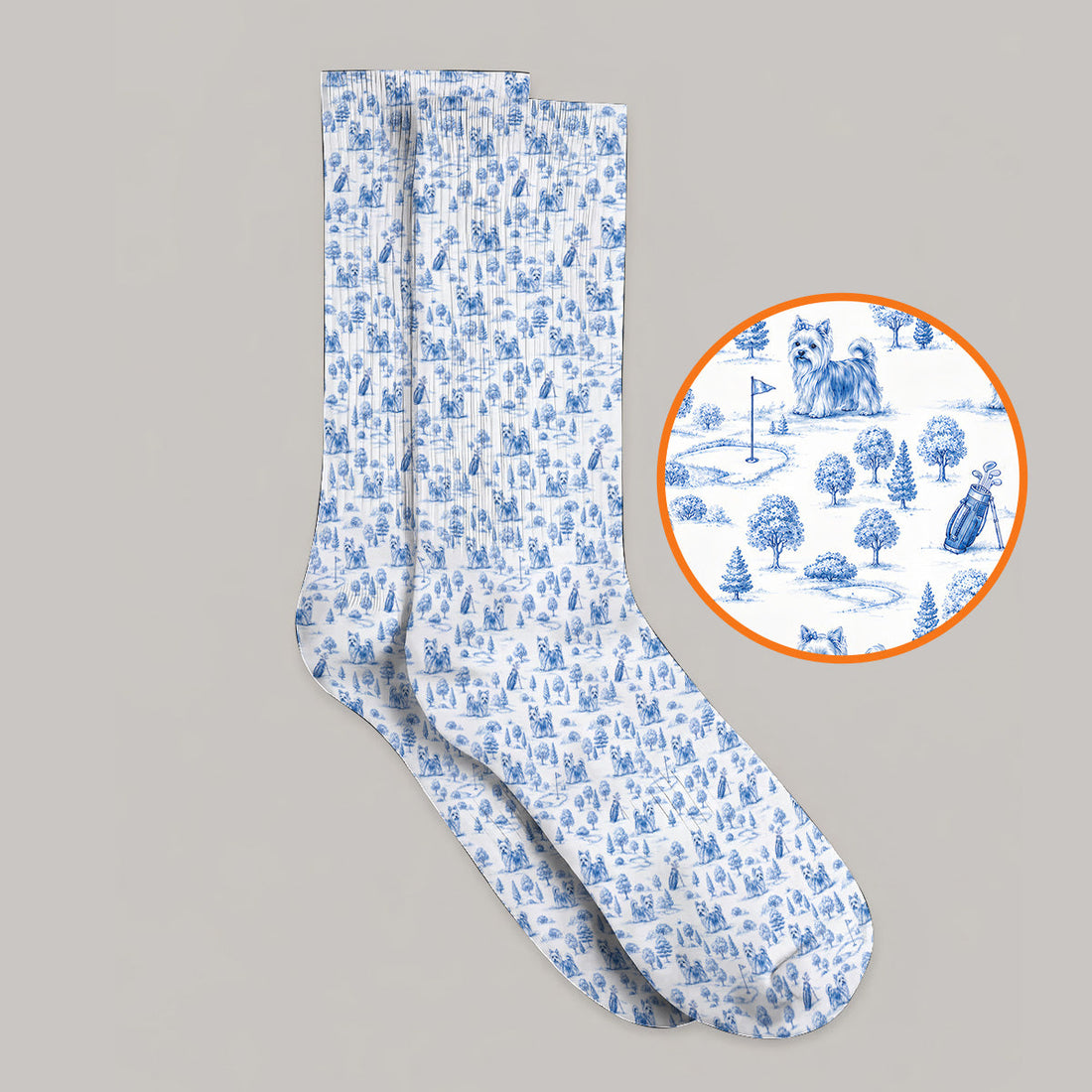 Yorkshire Terrier Toile De Jouy Golf Socks, Yorkie Pattern Golf Sock, Golf Gift For Golfer