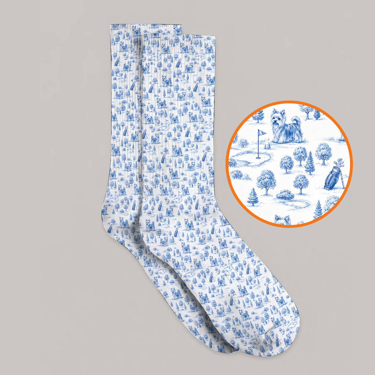 Yorkshire Terrier Toile De Jouy Golf Socks, Yorkie Pattern Golf Sock, Golf Gift For Golfer
