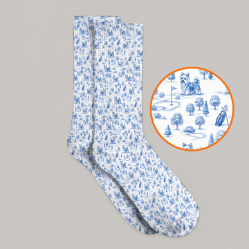Yorkshire Terrier Toile De Jouy Golf Socks, Yorkie Pattern Golf Sock, Golf Gift For Golfer