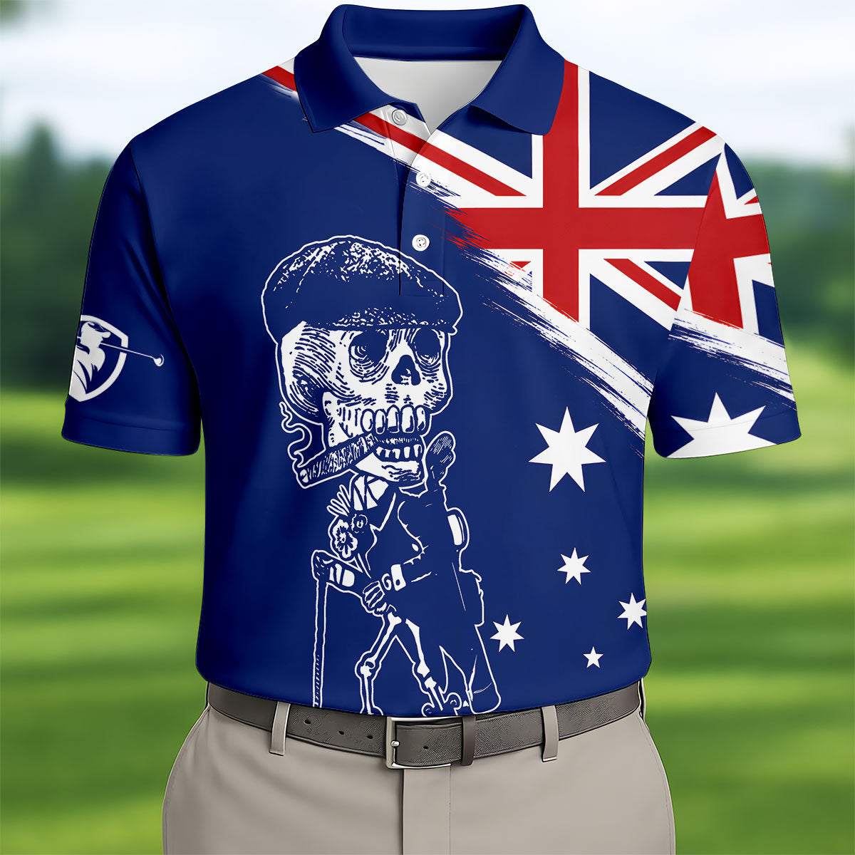I Was One Under Today Skeleton Golfer Australia Flag Print Golf Tops For Men, Polo Shirts For Men