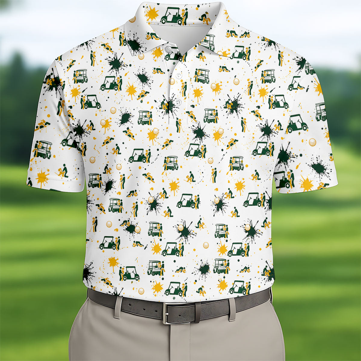 Funny Golf Cart Adult Humor Pattern Polo Shirt, Golf Polo Shirts For Men, Mens Golf Apparel
