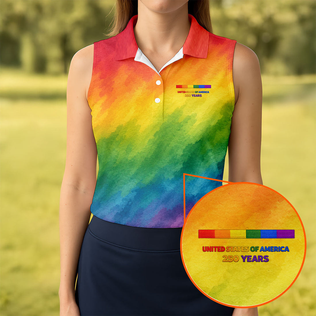 USA 250 Years LGBT Rainbow Women's Golf Tops, LGBT Pride Month Patriotic Golf Shirt