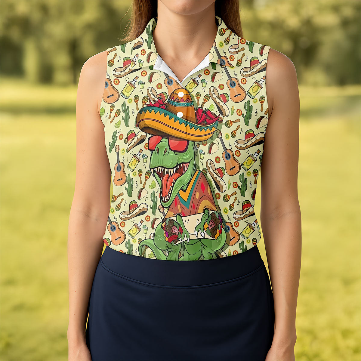 Mexican T-Rex Cinco De Mayo Celebration Funny Golf Shirt, Vibrant Color Golf Shirt For Women