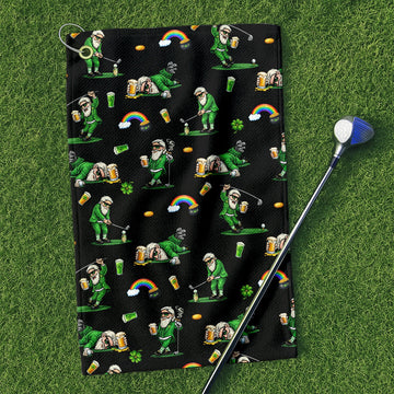 Black St. Patrick’s Day Leprechaun Golf Towel, Funny Golf Gift, Golf Accessories