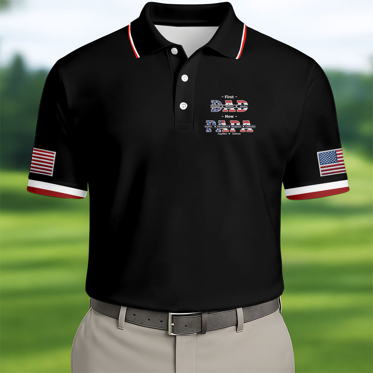 Black First Dad Now Grandpa Golf Polo Shirt, Mens Golf Shirts, Golf Apparel For Men