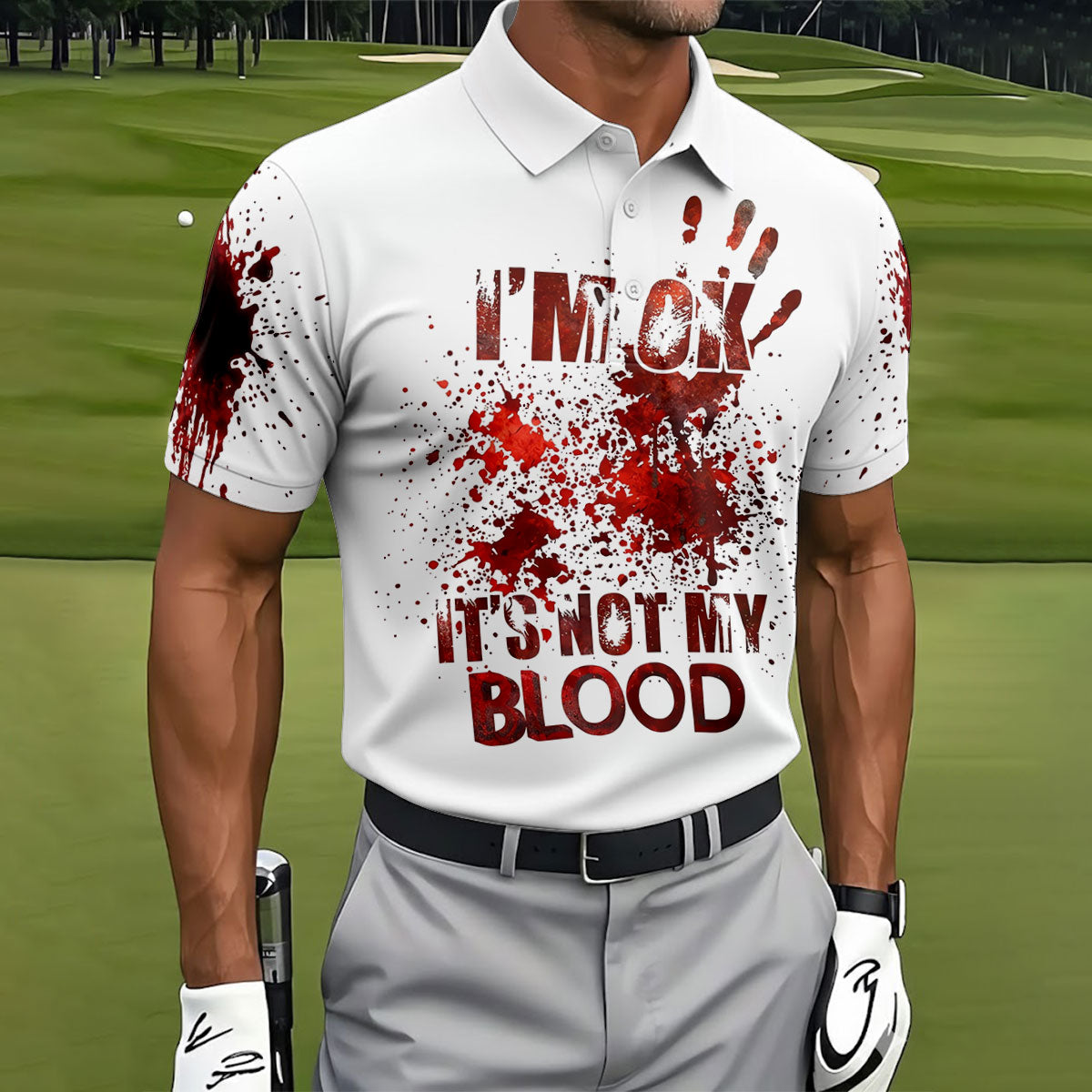 I'm OK It's Not My Blood Halloween Golf Polo Shirt, Mens Golf Apparel, Hawaiian Golf Shirt
