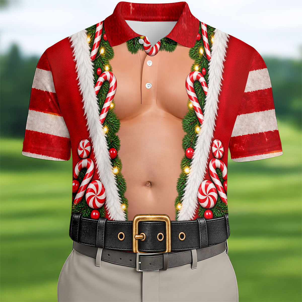 Christmas Candy Cane Santa Suit Polo Shirt, Mens Golf Shirts, Golf Apparel For Men