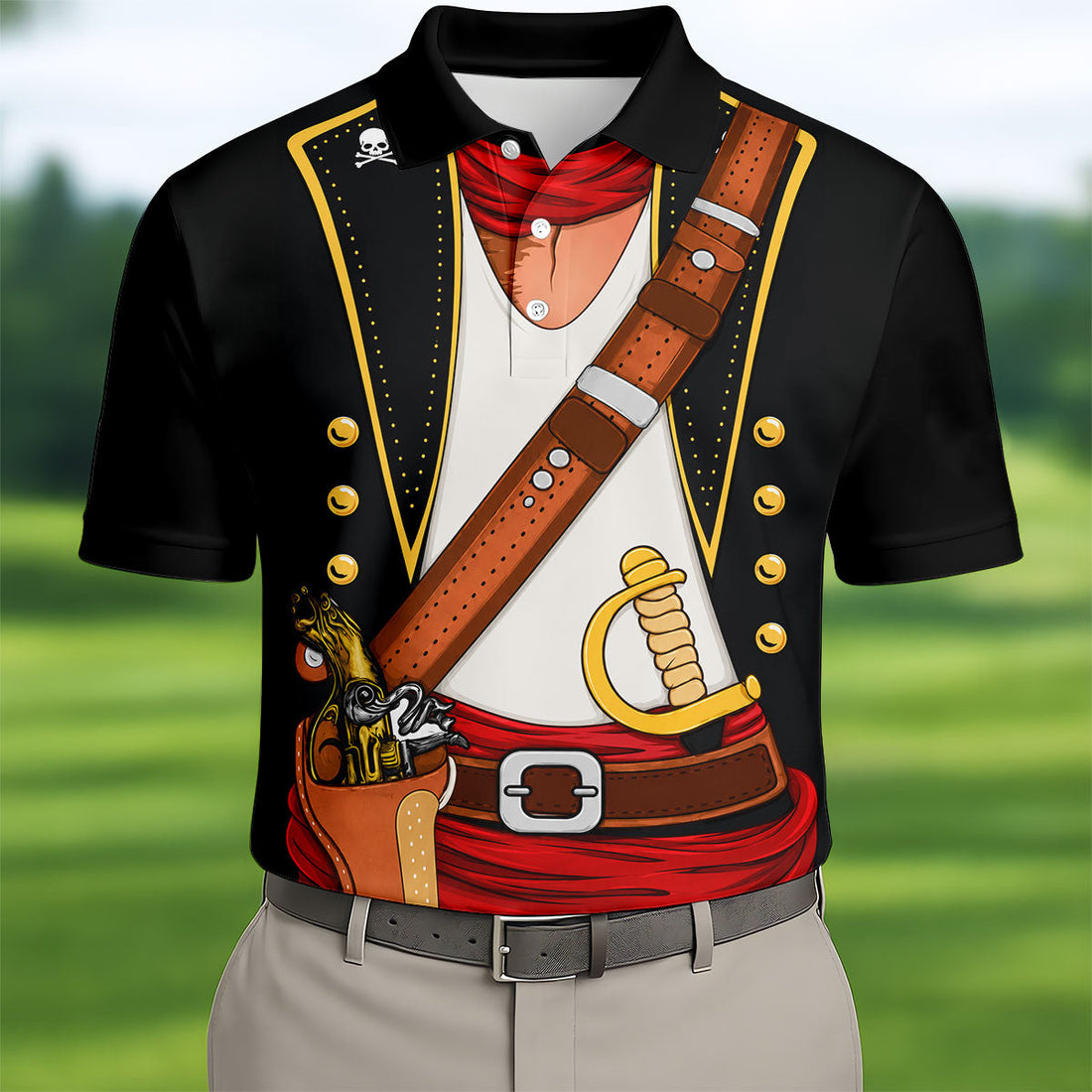 Swashbuckler Pirate Golf Shirt, Caribbean Captain Costume Pattern, Golf Shirt For Men