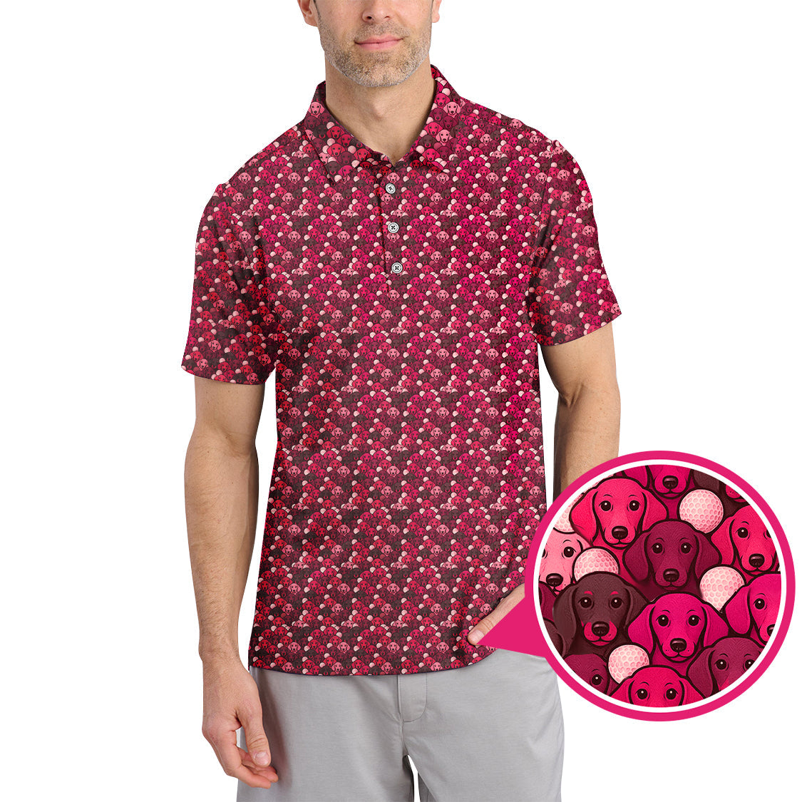 Dachshund Dog Pattern Golf Shirt With Pink Color , Funny Dachshund Golf Shirt For Golfers, Golf Gift For Dog Lover