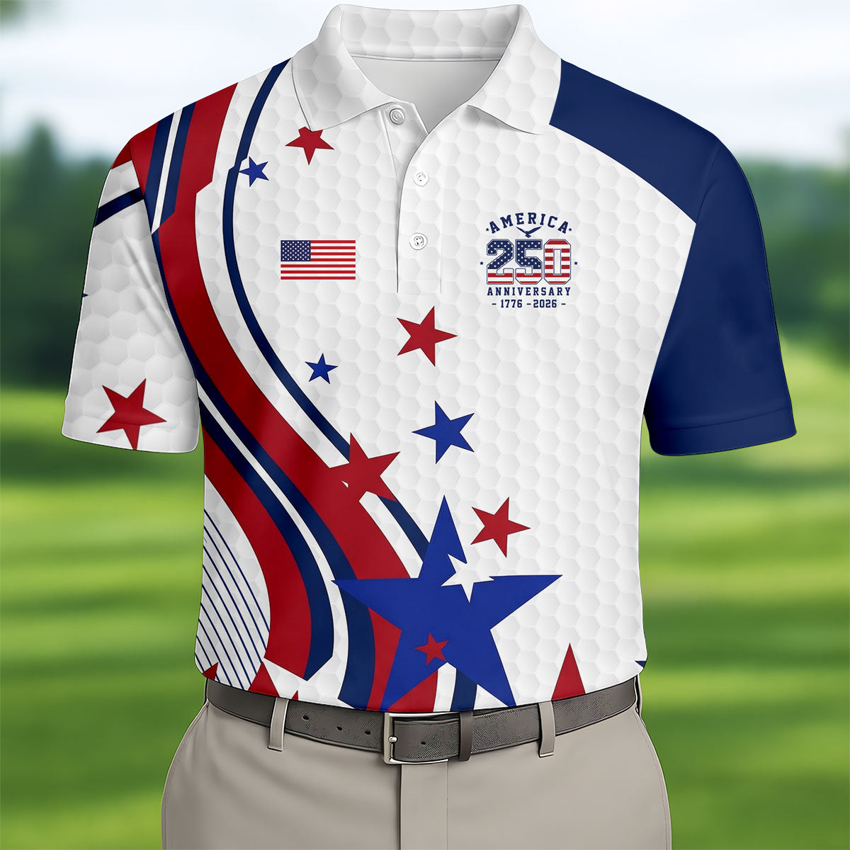 Red White Blue Stars And Stripes Patriotic 4th Of July Golf Shirt, 250 Years Golf Shirts For Men