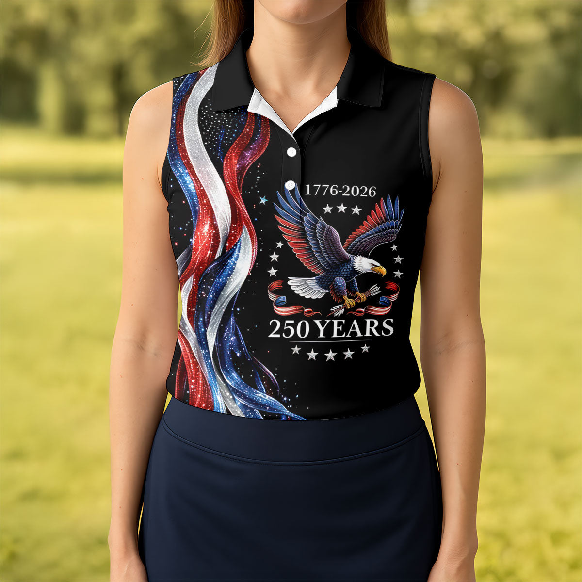 USA 250th Anniversary Bald Eagle Galaxy Art Golf Shirt, Patriotic 4th Of July Golf Shirt For Women