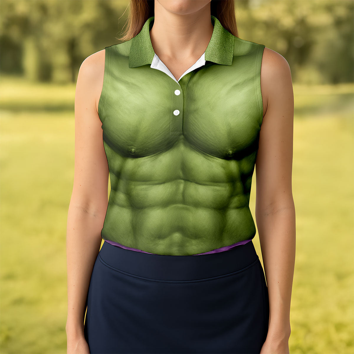 Halloween Green Muscle Illusion Golf Shirt, Women's Golf Polo, Ladies Golf Tops