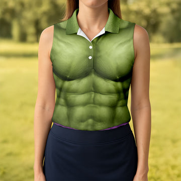 Halloween Green Muscle Illusion Golf Shirt, Women's Golf Polo, Ladies Golf Tops