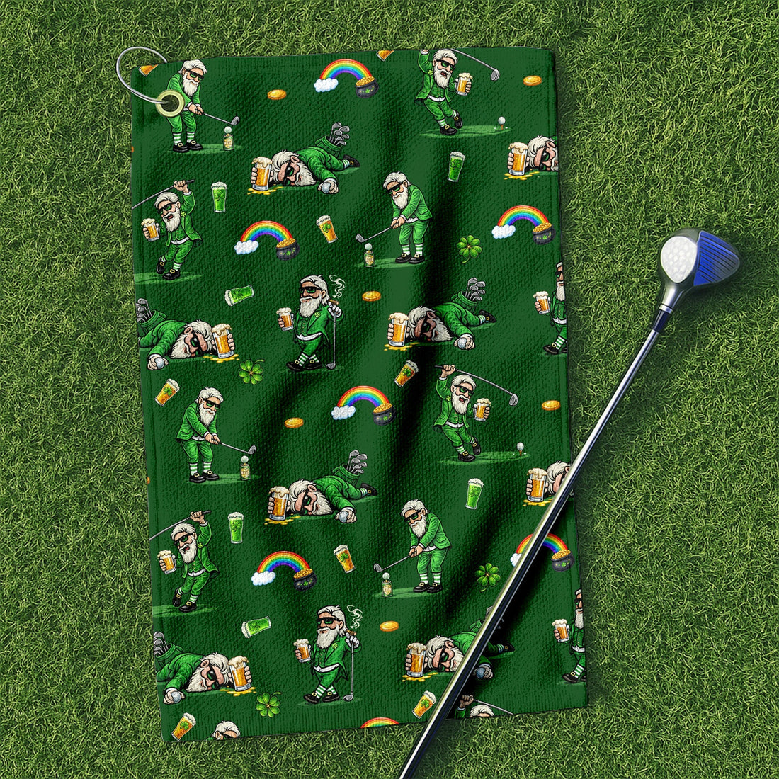 Green St. Patrick’s Day Leprechaun Golf Towel, Funny Golf Gift, Golf Accessories