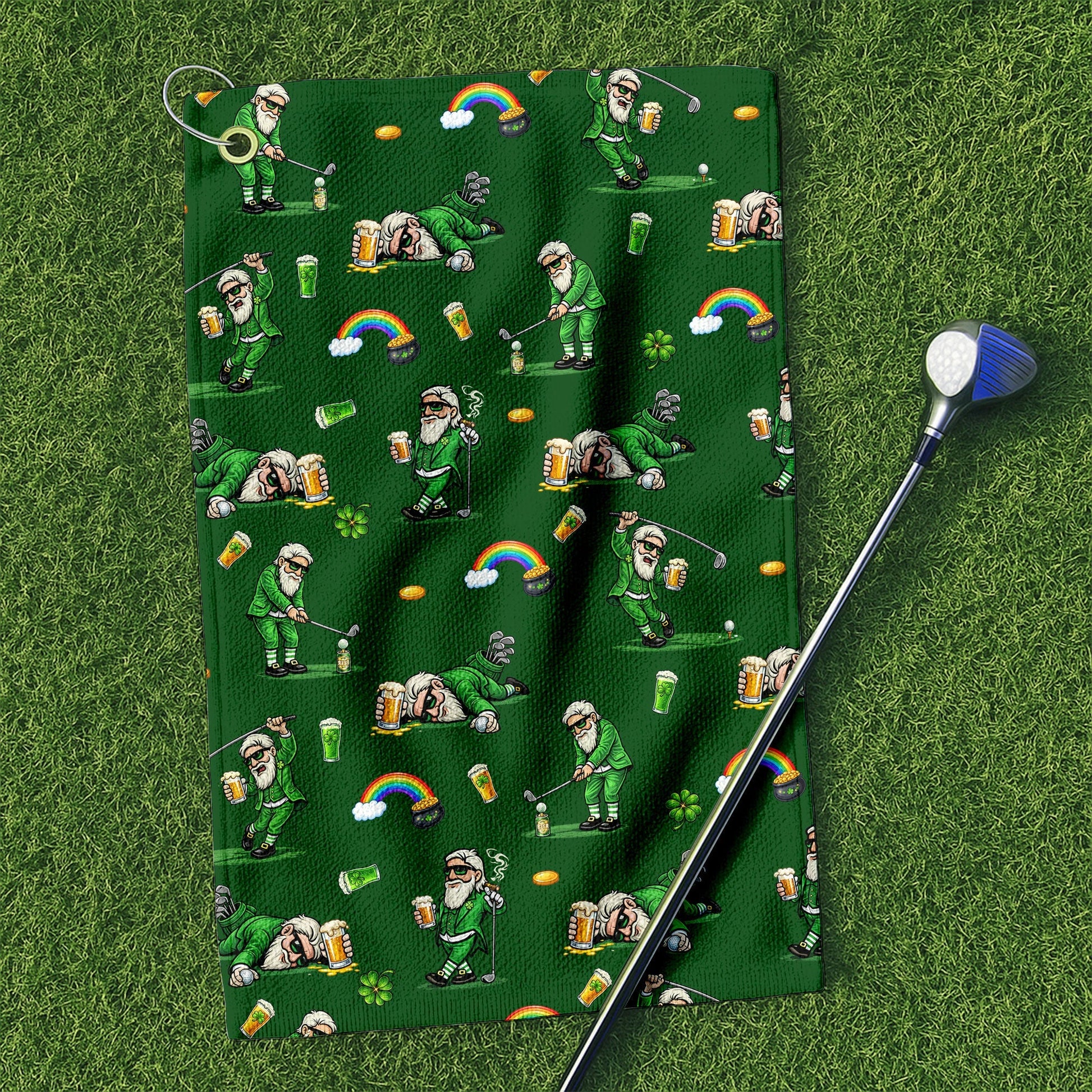 Green St. Patrick’s Day Leprechaun Golf Towel, Funny Golf Gift, Golf Accessories