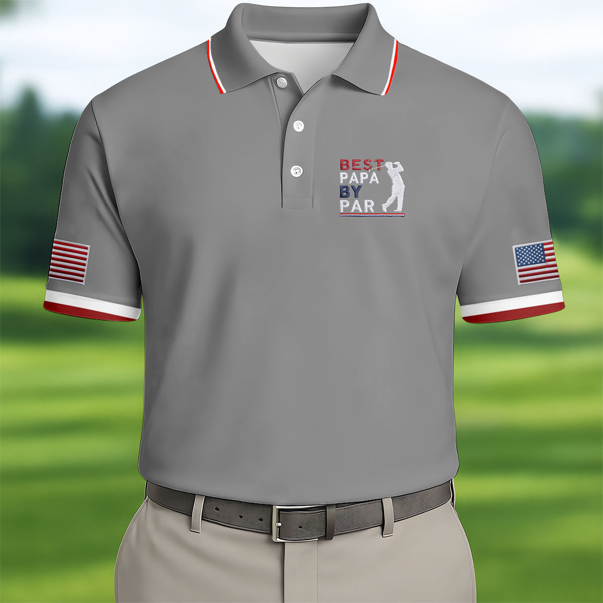 Gray Best Papa By Par Embroidered Golf Polo Shirt, Golf Polo Shirts For Men, Mens Golf Shirts