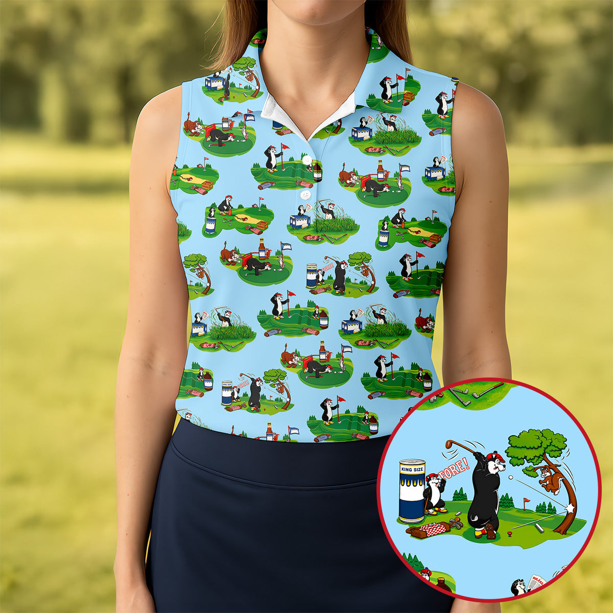Funny Golf Gopher Cartoon Pattern Golf Polo Shirt, Women's Golf Tops, Ladies Golf Shirts