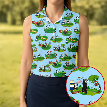 Funny Golf Gopher Cartoon Pattern Golf Polo Shirt, Women's Golf Tops, Ladies Golf Shirts