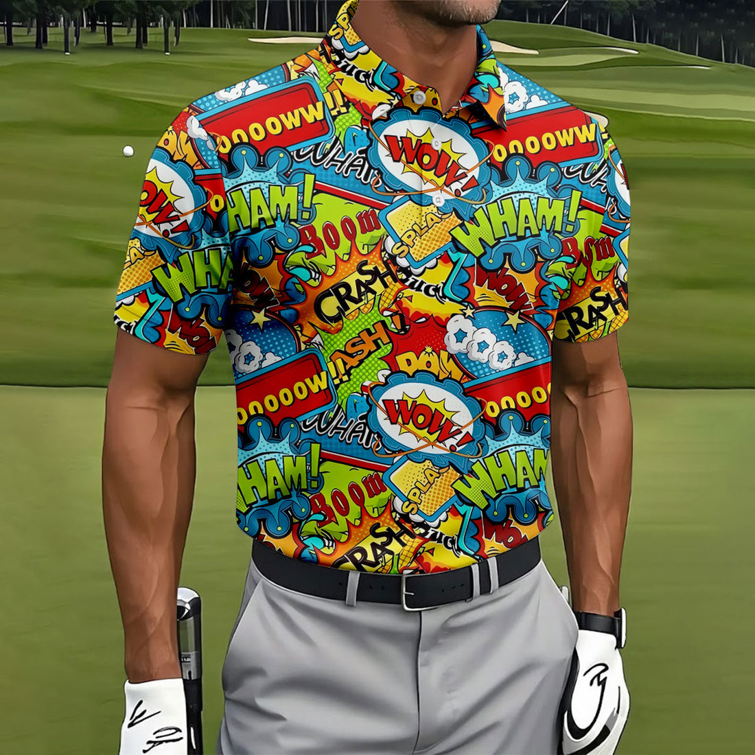 Funny Comic Pop Art Hawaiian Golf Shirt, Mens Golf Shirts, Golf Apparel For Men