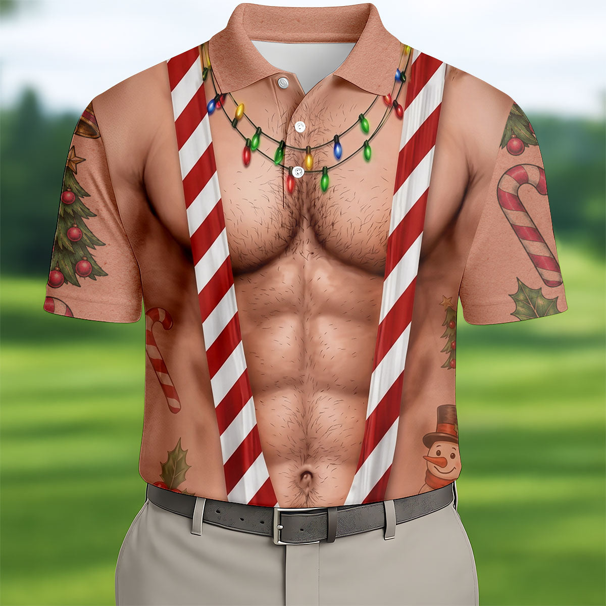 Funny Christmas Candy Cane Suspenders Polo Shirt, Men's Golf Shirt, Mens Polo Shirts