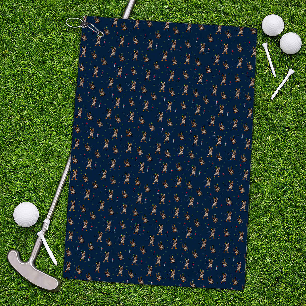 Funny Mallard Duck Golf Towel, Waterfowl Golf Pattern Towels, Gift For Duck Hunting & Golf Lovers
