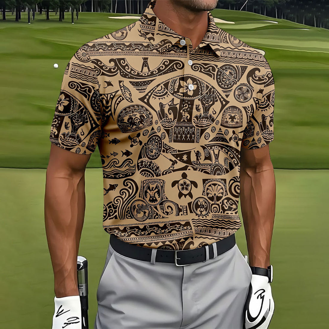 Polynesian Tribal Hawaiian Golf Shirt, Golf Shirts For Men, Mens Golf Apparel