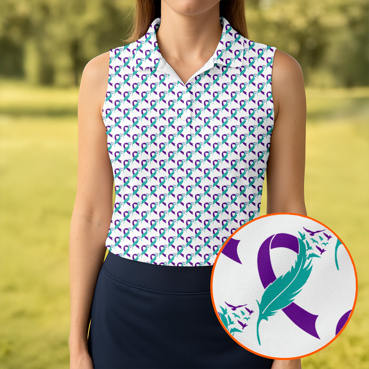 Suicide Awareness Feather Ribbon Pattern Women’s Golf Polo, Golf Tops For Women