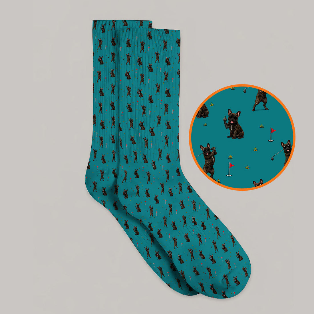 Frenchie Golf Sock, French Bulldog Pattern Socks, Funny Golf Gift For Golfer