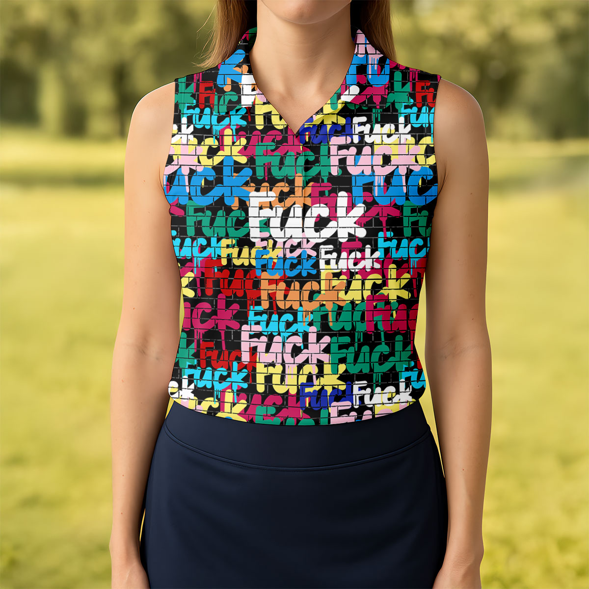 Bold Colorful Fuck Graffiti Typography Golf Shirt, Women's Golf Tops, Golf Shirts For Women
