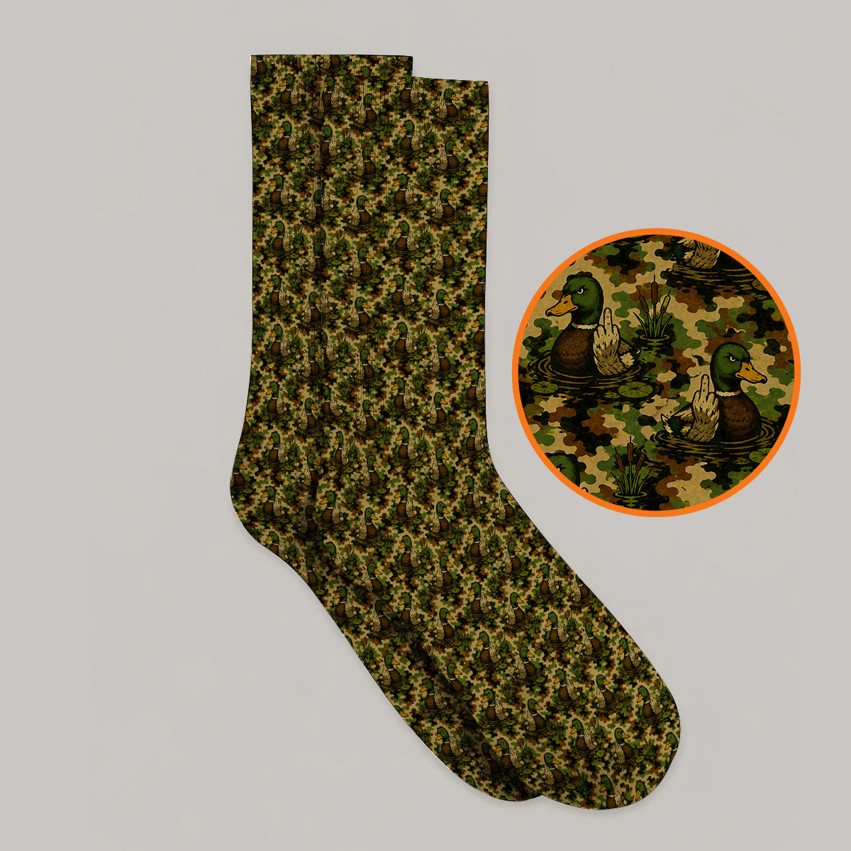 Funny Mallard Duck Golf Socks, Camo Duck Pattern Sock, Hunting Gift For Golf Lovers