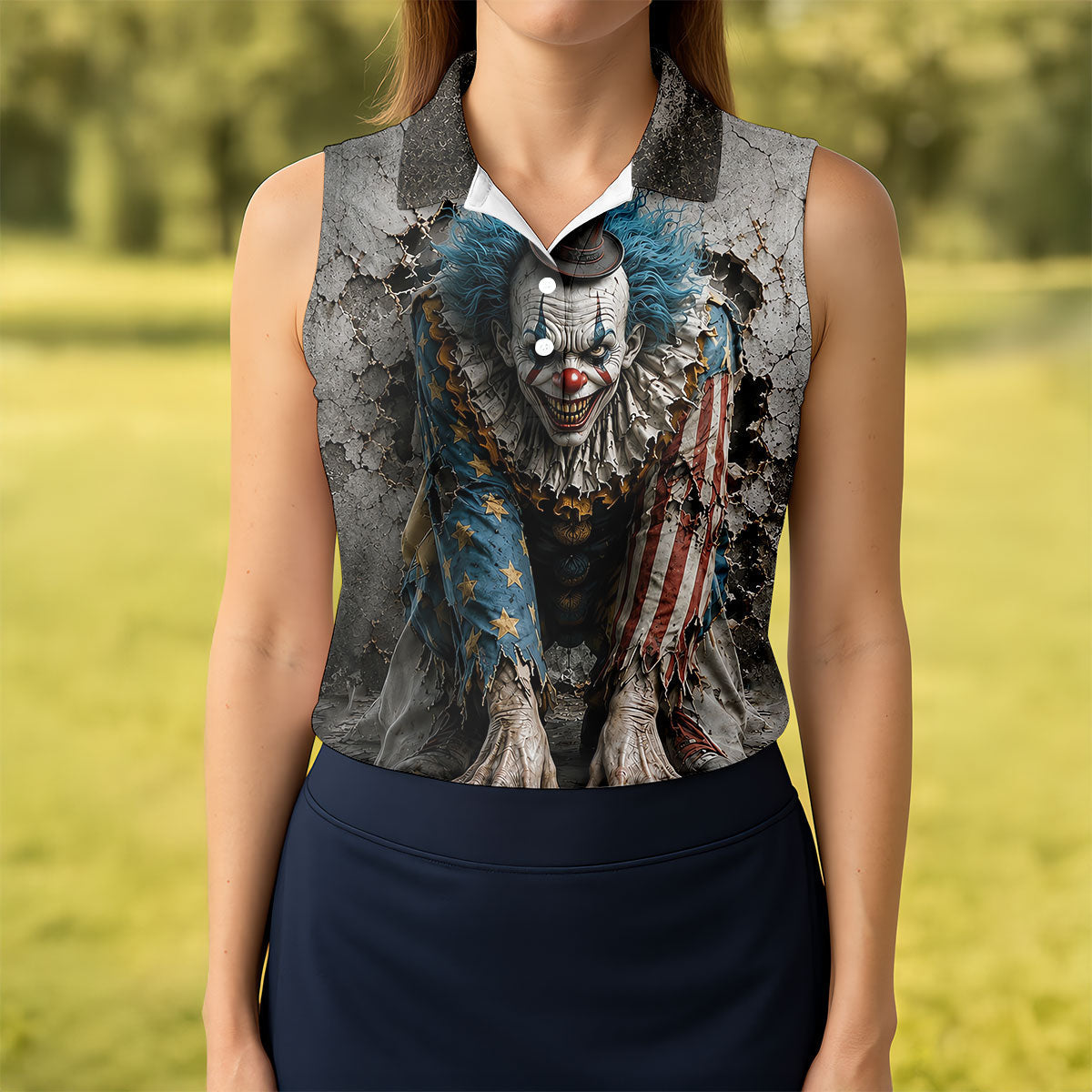 Cracked Wall Horror Character Halloween Shirt, Printed Golf Shirt, Golf Polo For Women